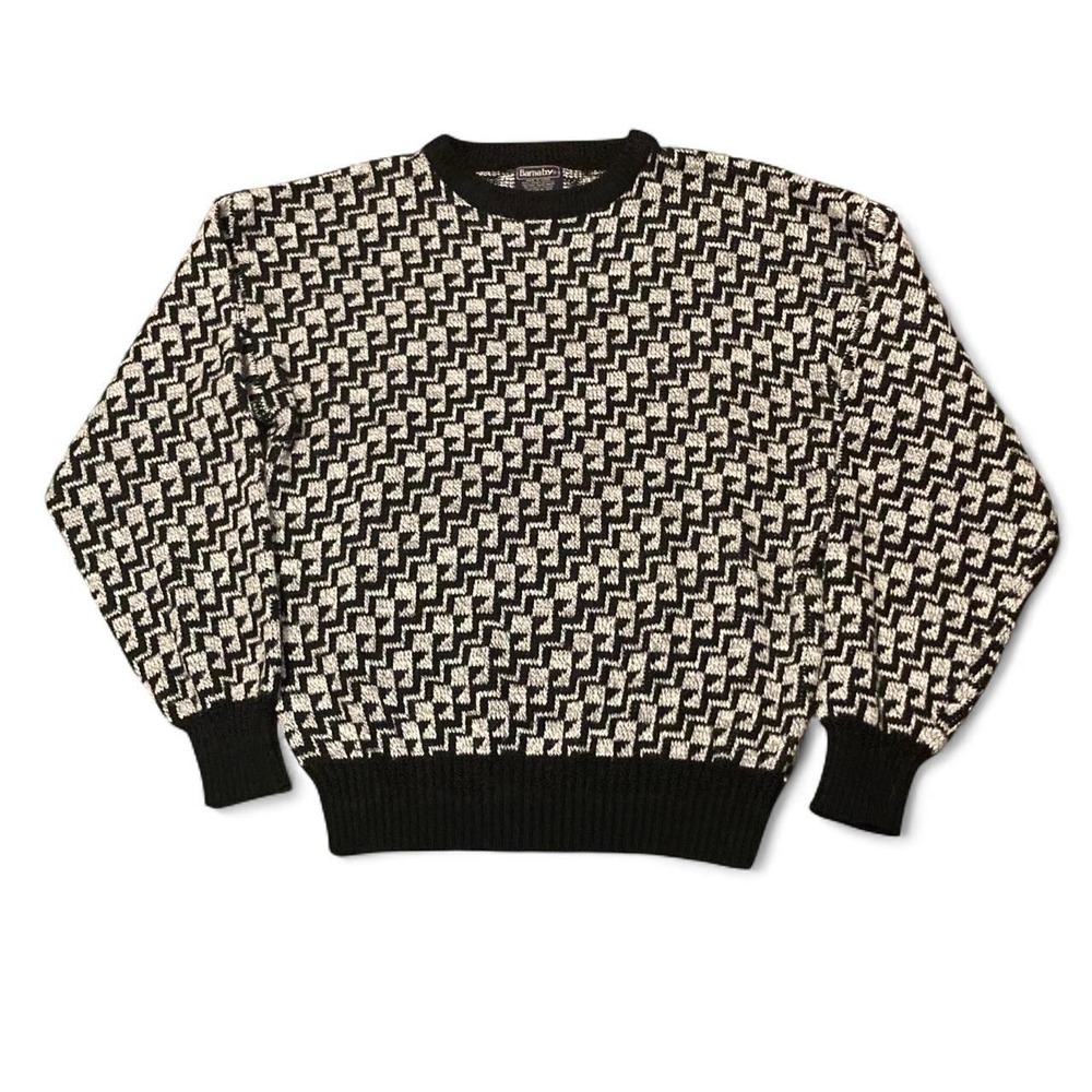 Barnaby vtg 80s/90s white geometric print sweater Grandpacore Men's M/22.5